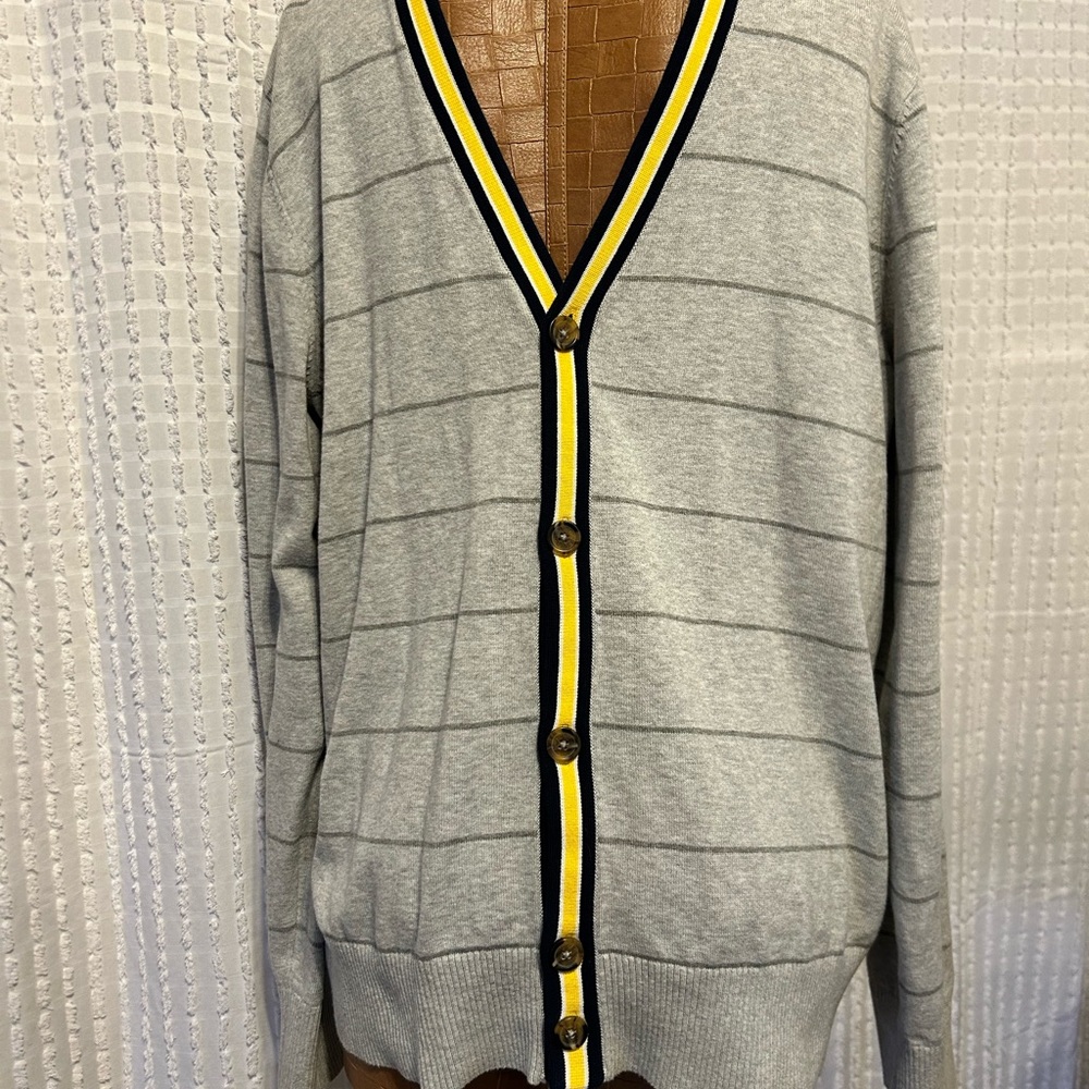 Tommy Hilfiger Mens Gray Striped V Neck Button Up Cardigan Sweater XL - Picture 10 of 11